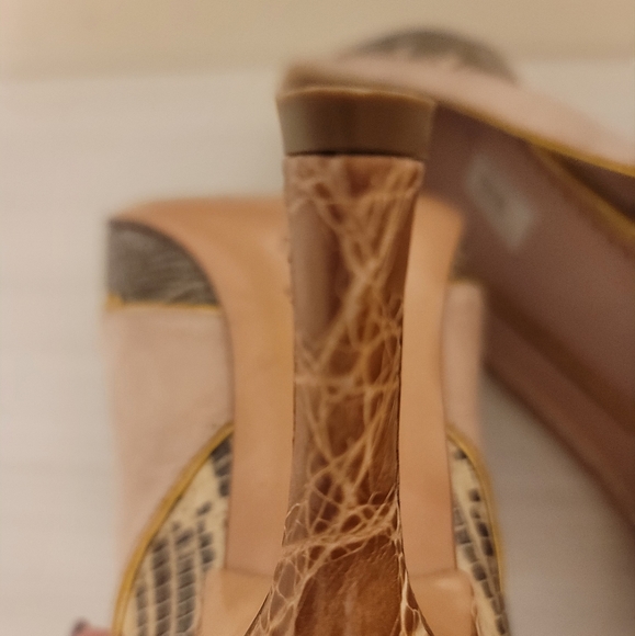 PRADA Calzature Donna Blush Pink Suede Snakeskin Open Toe Heels - Picture 5 of 6